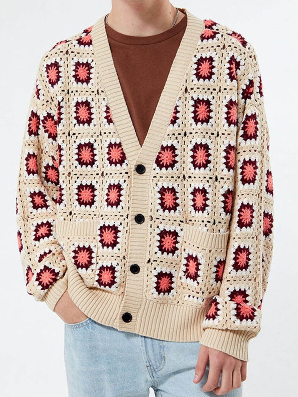 Pacsun Granny Square Crotchet Knit Cardigan